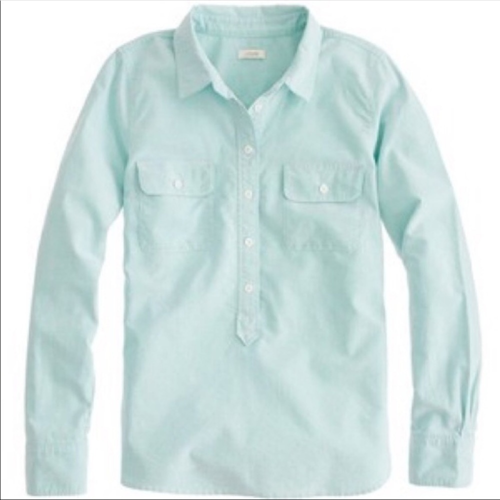 J.Crew Aqua Blue Cotton Half Button Popover Top
